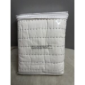 Ballard Designs Millie Euro Sham 26x26 Ivory Navy Quilted Linen Coastal NIP